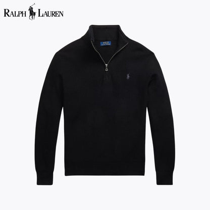 RL Mesh-Knit Cotton Quarter-Zip Sweater RL Mesh-Knit Cotton Quarter-Zip Sweater Minha loja Black S 