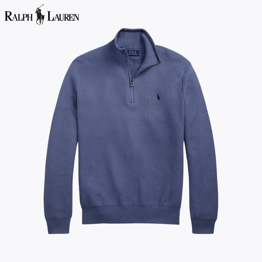 RL Mesh-Knit Cotton Quarter-Zip Sweater RL Mesh-Knit Cotton Quarter-Zip Sweater Minha loja Blue S 