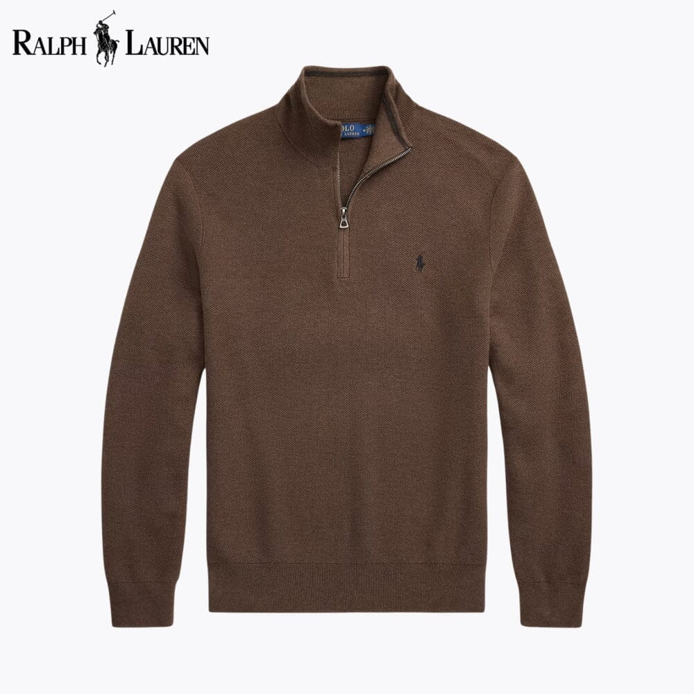 RL Mesh-Knit Cotton Quarter-Zip Sweater RL Mesh-Knit Cotton Quarter-Zip Sweater Minha loja Brown S 