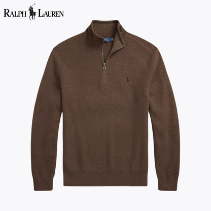 RL Mesh-Knit Cotton Quarter-Zip Sweater RL Mesh-Knit Cotton Quarter-Zip Sweater Minha loja Brown S 