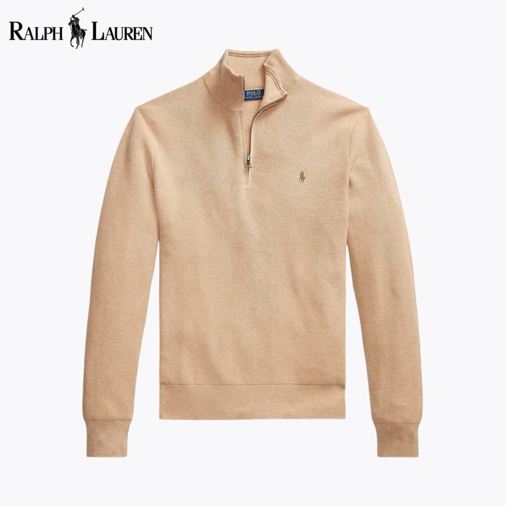 RL Mesh-Knit Cotton Quarter-Zip Sweater RL Mesh-Knit Cotton Quarter-Zip Sweater Minha loja Camel S 