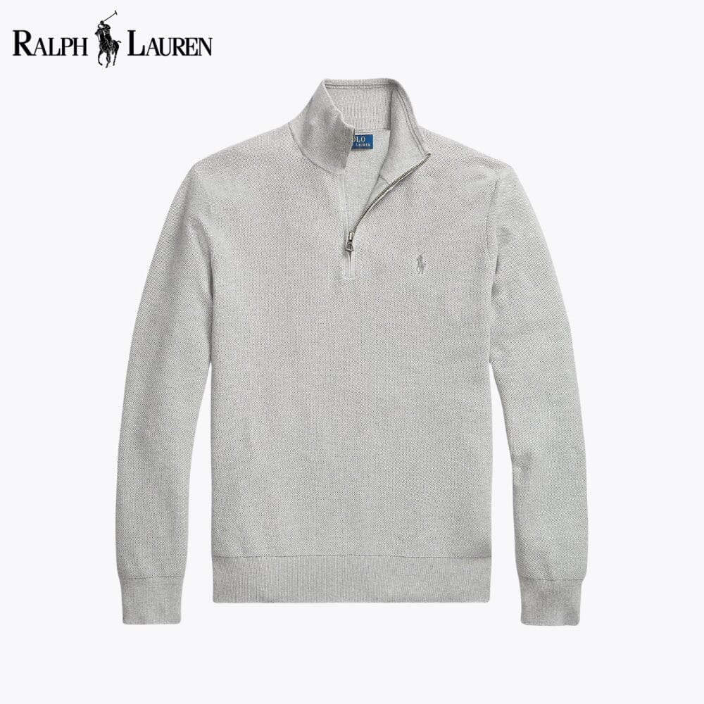 RL Mesh-Knit Cotton Quarter-Zip Sweater RL Mesh-Knit Cotton Quarter-Zip Sweater Minha loja Grey S 