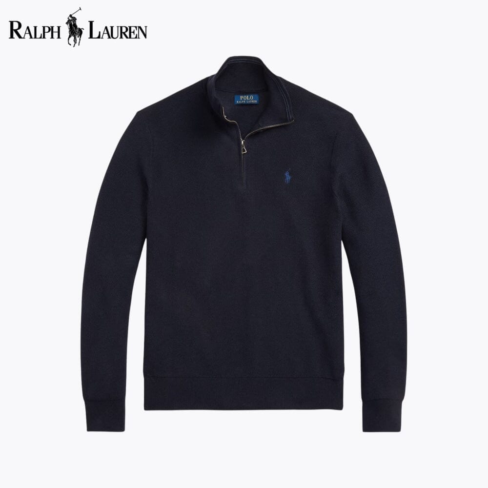 RL Mesh-Knit Cotton Quarter-Zip Sweater RL Mesh-Knit Cotton Quarter-Zip Sweater Minha loja Navy blue S 