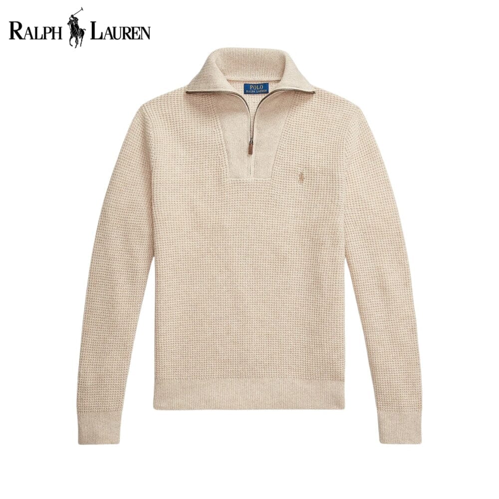 RL Waffle-Knit Wool-Cotton Quarter-Zip Sweater RL Waffle-Knit Wool-Cotton Quarter-Zip Sweater Minha loja Cream S 
