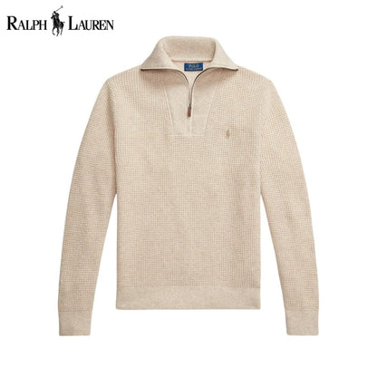 RL Waffle-Knit Wool-Cotton Quarter-Zip Sweater RL Waffle-Knit Wool-Cotton Quarter-Zip Sweater Minha loja Cream S 