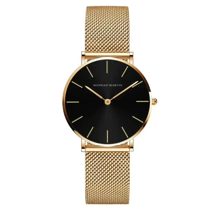 Round Women's Wrist Watch Relógio de Pulso Feminino Redondo Minha loja Gold with Black 