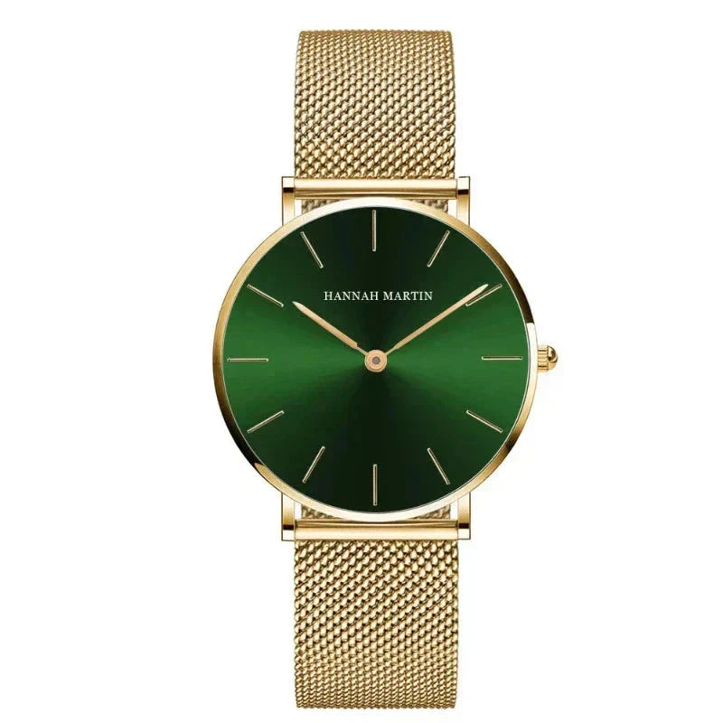 Round Women's Wrist Watch Relógio de Pulso Feminino Redondo Minha loja Green with Gold 