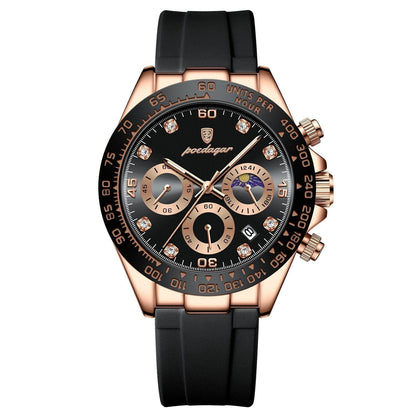 Watch Poedagar Chronograph Fase Date Relogio 04 Minha loja Rose Gold Black 