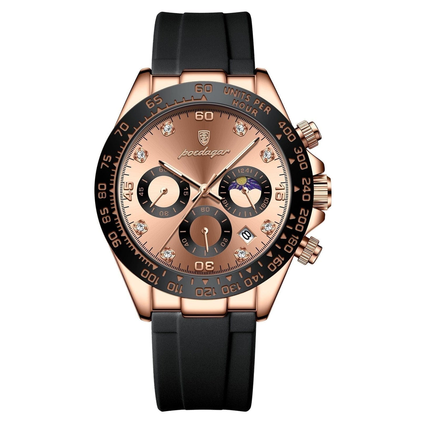 Watch Poedagar Chronograph Fase Date Relogio 04 Minha loja Rose Gold Gold 