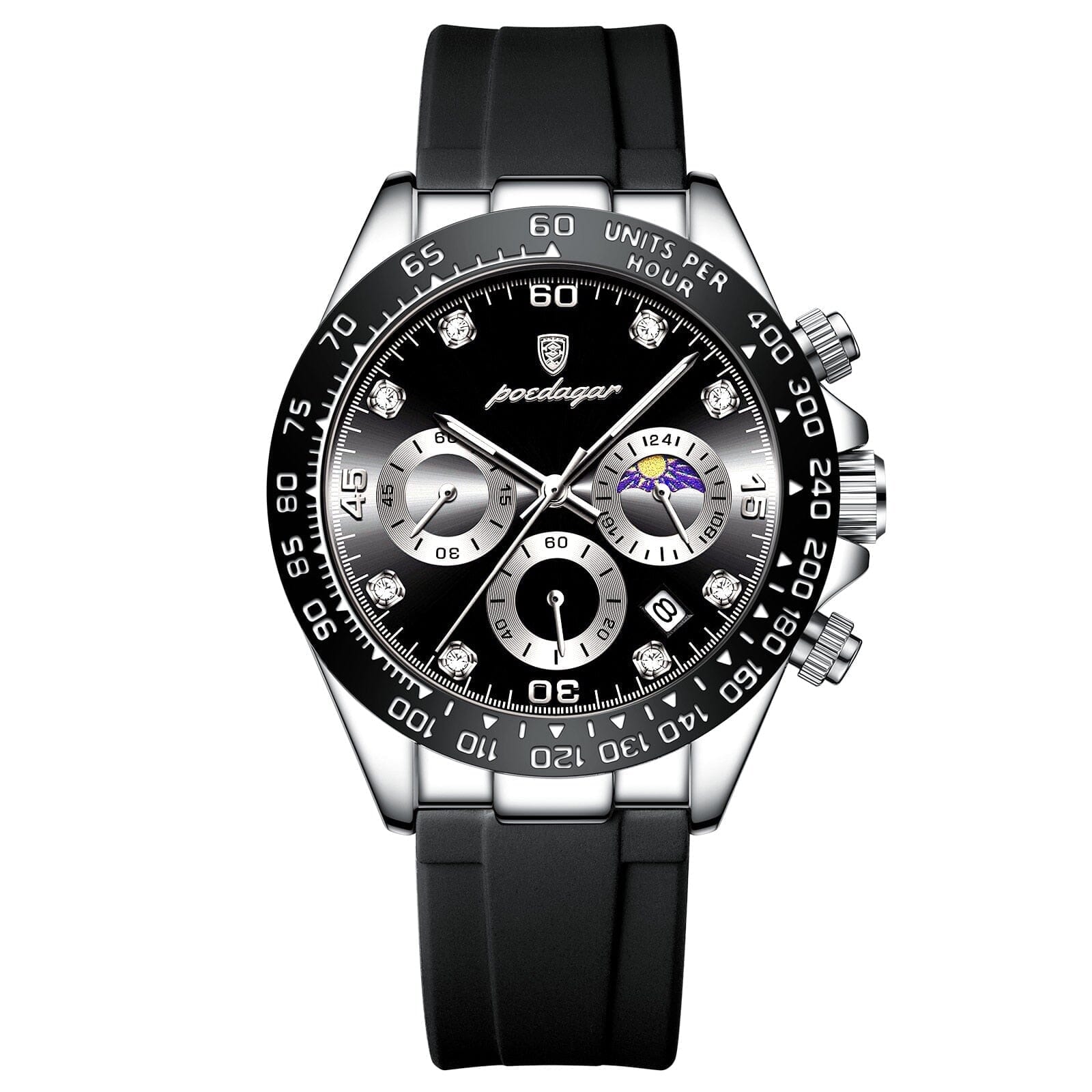 Watch Poedagar Chronograph Fase Date Relogio 04 Minha loja Silver Black 