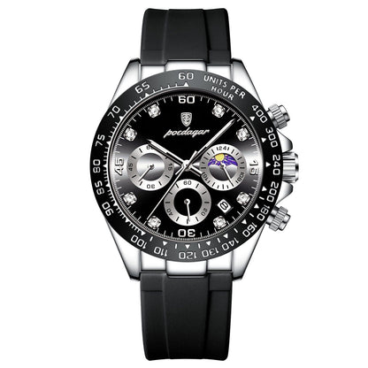 Watch Poedagar Chronograph Fase Date Relogio 04 Minha loja Silver Black 