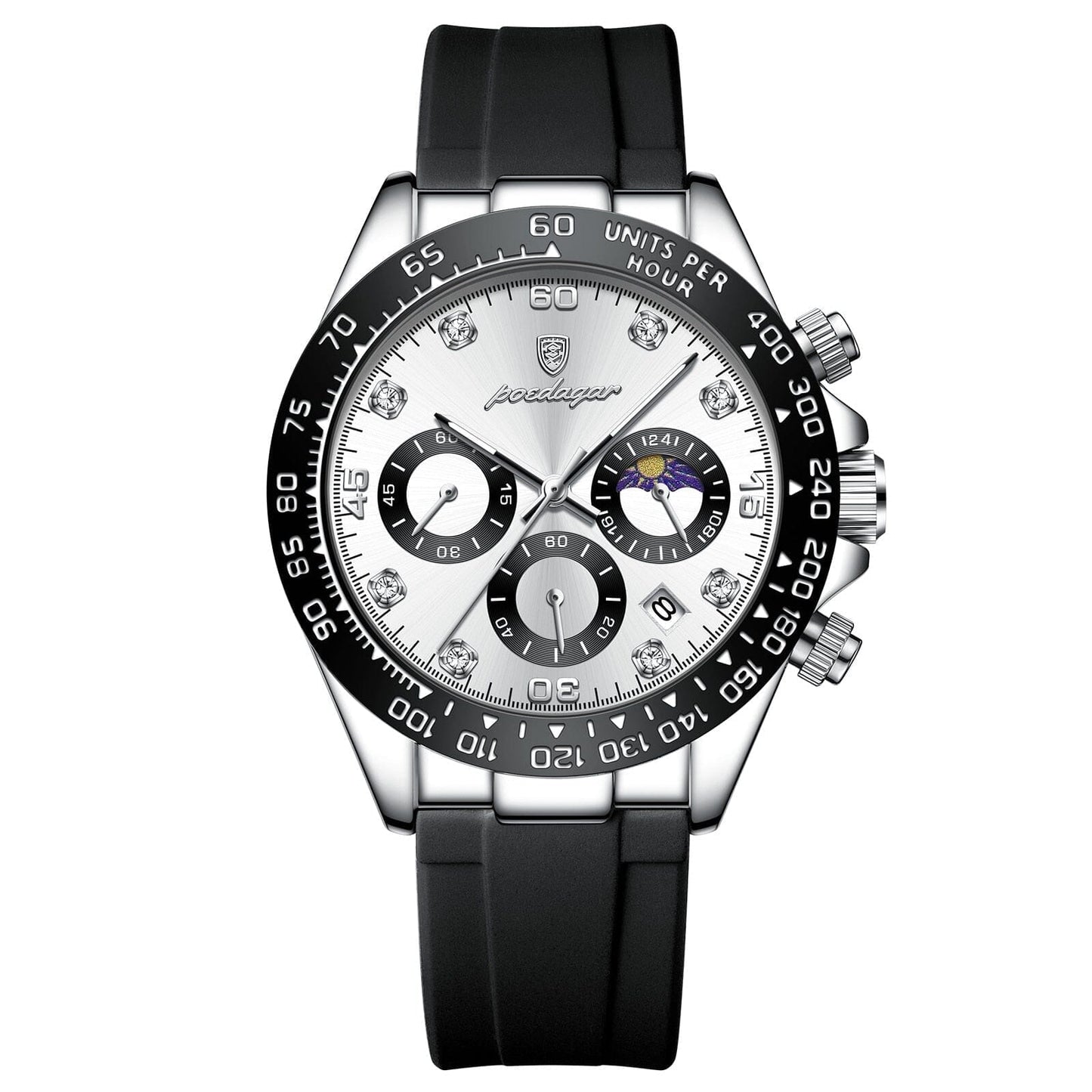 Watch Poedagar Chronograph Fase Date Relogio 04 Minha loja Silver White 