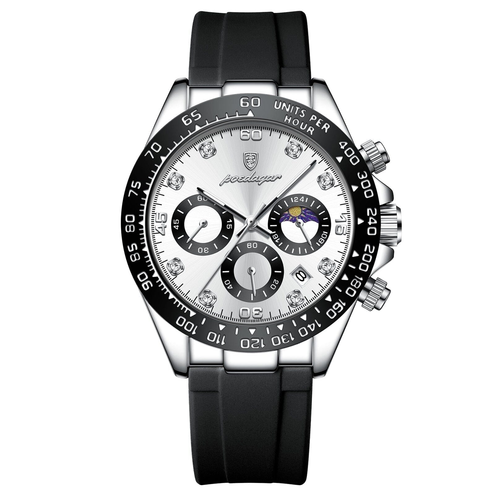 Watch Poedagar Chronograph Fase Date Relogio 04 Minha loja Silver White 